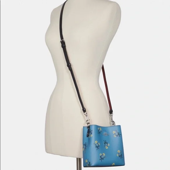 Coach Mini Town Bucket Bag In Floral Bow Print Canvas Purse Crossbody Bag Blue - Picture 4 of 5